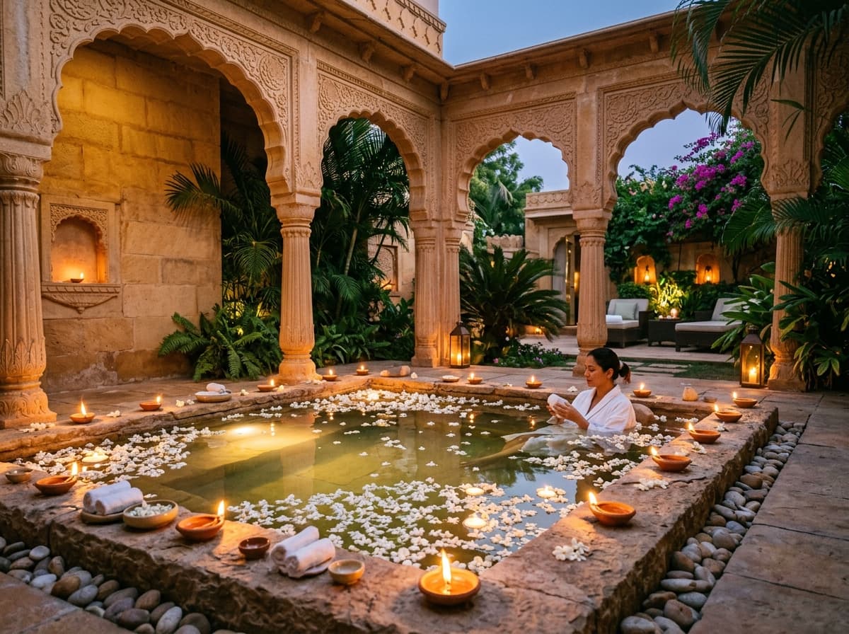 Hydrotherapy pool in sandstone arch